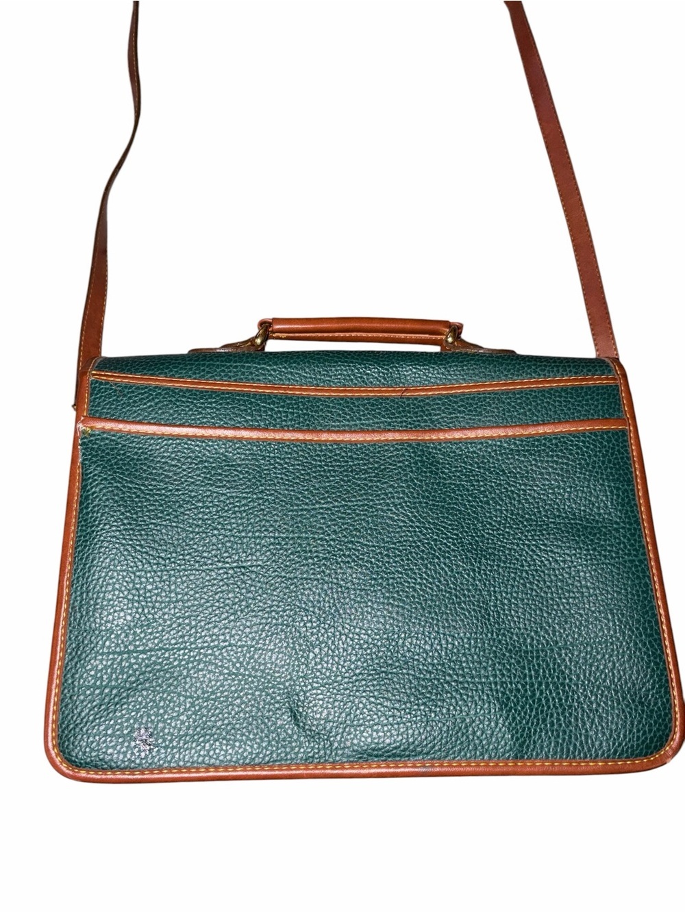 Vintage Dooney & Bourke All Weather Leather Emerald Green Leather Messenger Bag - Picture 5 of 11